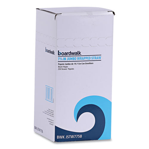 Image of Boardwalk® Wrapped Jumbo Straws, 7.75", Polypropylene, Black, 250/pack, 50 Packs/carton