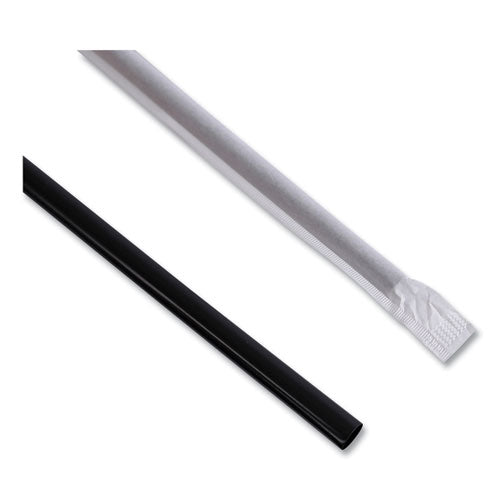 Image of Boardwalk® Wrapped Jumbo Straws, 7.75", Polypropylene, Black, 250/pack, 50 Packs/carton