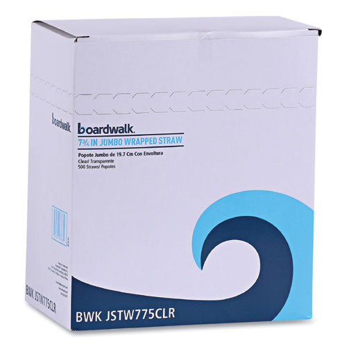 Image of Boardwalk® Wrapped Jumbo Straws, 7.75", Polypropylene, Clear, 500/Pack, 24 Packs/Carton
