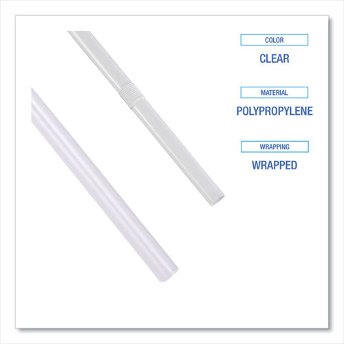 Image of Boardwalk® Wrapped Jumbo Straws, 7.75", Polypropylene, Clear, 500/Pack, 24 Packs/Carton