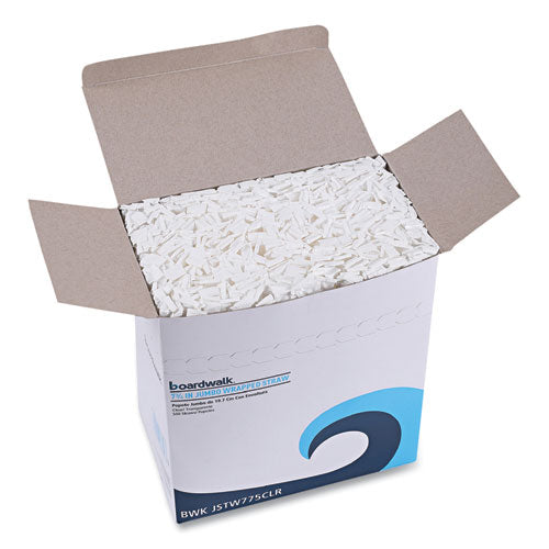 Image of Boardwalk® Wrapped Jumbo Straws, 7.75", Polypropylene, Clear, 500/Pack, 24 Packs/Carton