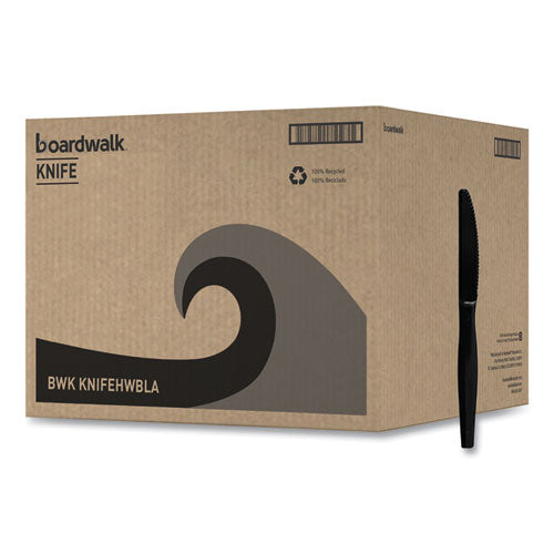 Image of Boardwalk® Heavyweight Polystyrene Cutlery, Knife, Plastic, Black, 1,000/Carton