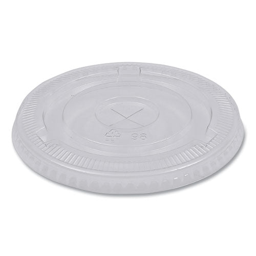 Image of Boardwalk® PET Cold Cup Lids, Fits 14 oz to 24 oz Cold Cups, Plastic, Clear, 100/Sleeve, 10 Sleeves/Carton