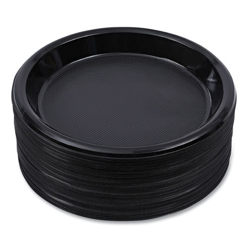 Image of Boardwalk® Hi-Impact Plastic Dinnerware, Plate, 10" dia, Black, 125/Sleeve, 4 Sleeves/Carton