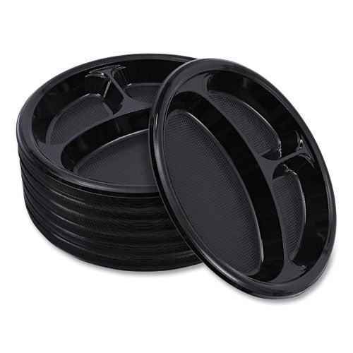 Image of Boardwalk® Hi-Impact Plastic Dinnerware, 3-Compartment Plate, 10" dia, Black, 125/Sleeve, 4 Sleeves/Carton