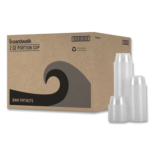 Image of Boardwalk® Souffle/Portion Cups, 2 oz, Plastic, Clear, 125/Sleeve, 20 Sleeves/Carton