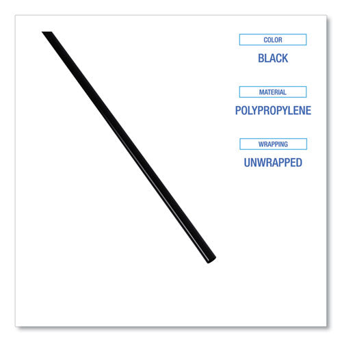 Image of Boardwalk® Cocktail Straws, 8", Polypropylene, Black, 500/Pack, 10 Packs/Carton