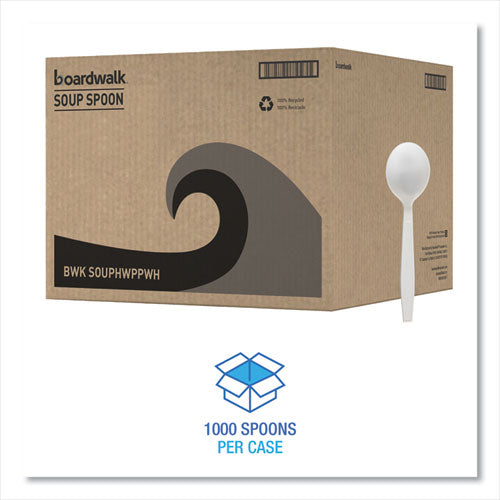 Image of Boardwalk® Heavyweight Polypropylene Cutlery, Soup Spoon, Plastic, White, 1,000/Carton