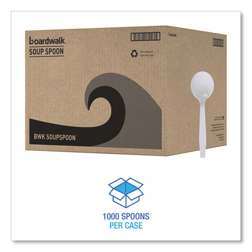 Image of Boardwalk® Mediumweight Polystyrene Cutlery, Soup Spoon, Plastic, White, 1,000/Carton