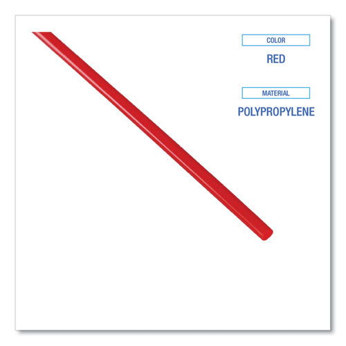 Image of Boardwalk® Single-Tube Stir-Straws,5.25", Polypropylene, Red, 1,000/pack, 10 Packs/carton