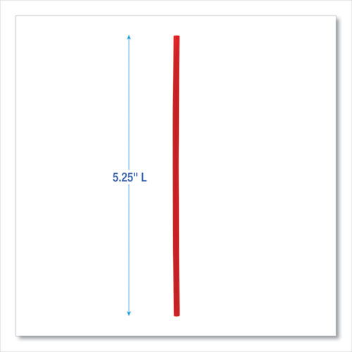 Image of Boardwalk® Single-Tube Stir-Straws,5.25", Polypropylene, Red, 1,000/pack, 10 Packs/carton