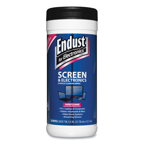Image of Endust® Antistatic Cleaning Wipes, Premoistened, 5 x 7, Clean Scent, White, 70/Canister