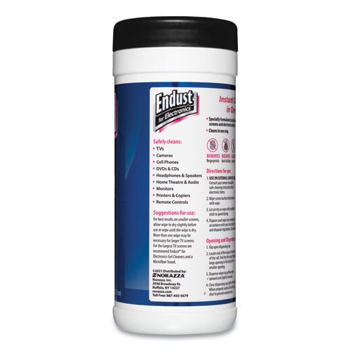 Image of Endust® Antistatic Cleaning Wipes, Premoistened, 5 x 7, Clean Scent, White, 70/Canister