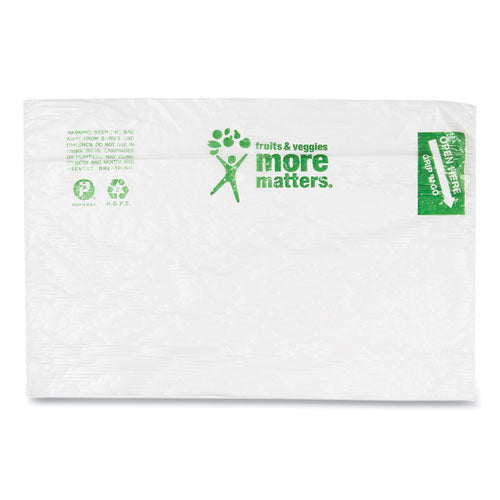 Image of Inteplast Group Produce Bags, Fruits and Veggies - More Matters Labeling, 0.35 mil, 10" x 15", Clear, 1,400 Bags/Roll, 4 Rolls/Carton