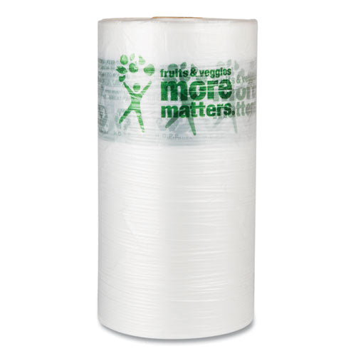 Image of Inteplast Group Produce Bags, Fruits and Veggies - More Matters Labeling, 0.35 mil, 10" x 15", Clear, 1,400 Bags/Roll, 4 Rolls/Carton