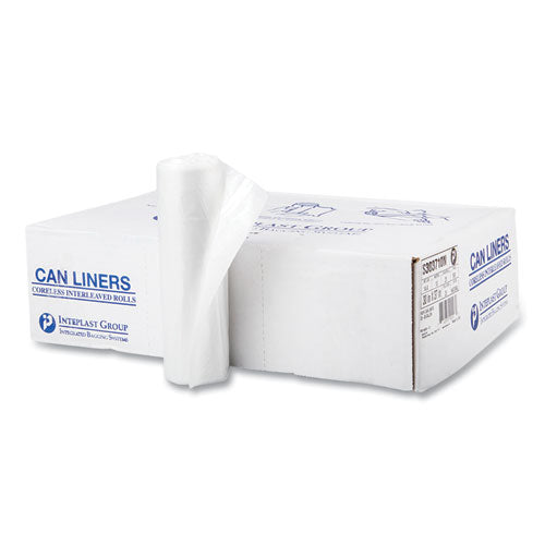 Image of Inteplast Group High-Density Commercial Can Liners, 30 gal, 10 mic, 30" x 37", Clear, Interleaved Roll, 25 Bags/Roll, 20 Rolls/Carton