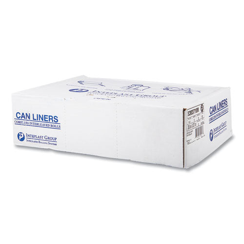 Image of Inteplast Group High-Density Commercial Can Liners, 30 gal, 10 mic, 30" x 37", Clear, Interleaved Roll, 25 Bags/Roll, 20 Rolls/Carton