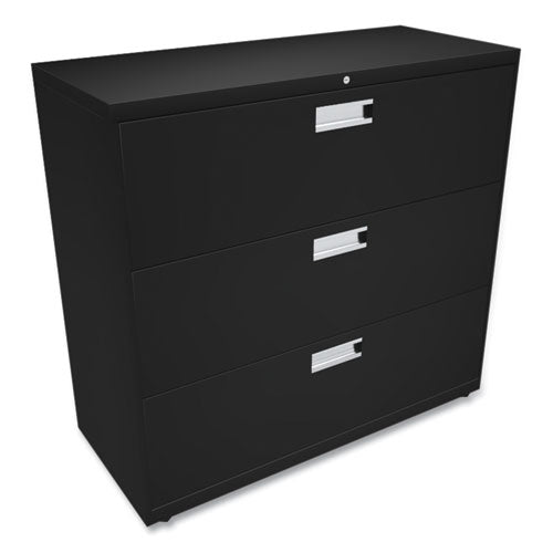 Image of HON® Brigade 600 Series Lateral File, 3 Legal/letter-Size File Drawers, Black, 42" X 18" X 39.13"