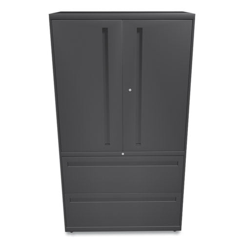Image of HON® Brigade 700 Series Lateral File, Three-Shelf Enclosed Storage, 2 Legal/letter-Size File Drawers, Charcoal, 36" X 18" X 64.25"