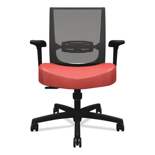 Image of HON® Convergence Mid-Back Task Chair, Swivel-Tilt, Supports Up To 275 Lb, 16.5" To 21" Seat Height, Red Seat, Black Back/base