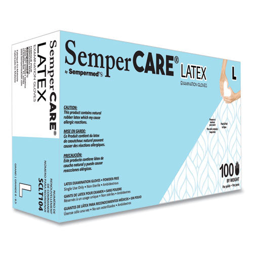 Image of SemperCare® Latex Examination Gloves, Powder-Free, Large, Cream, 5 mil, 100/Box, 10 Boxes/Carton