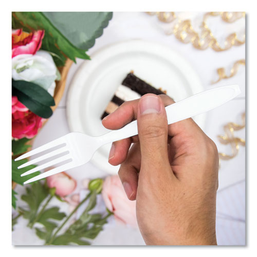 Image of SOLO® Impress Heavyweight Full-Length Polystyrene Cutlery, Fork, Plastic, White, 100/Box, 10 Boxes/Carton