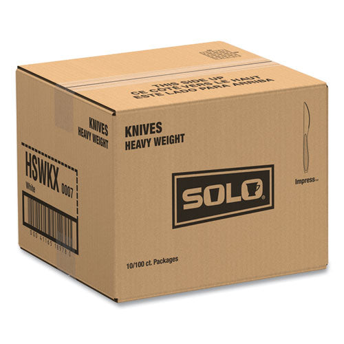 Image of SOLO® Impress Heavyweight Full-Length Polystyrene Cutlery, Knife, Plastic, White, 100/Box, 10 Boxes/Carton