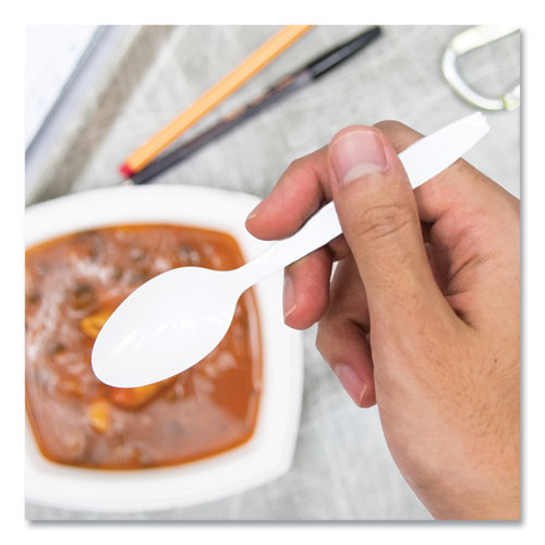 Image of SOLO® Impress Heavyweight Full-Length Polystyrene Cutlery, Spoon, Plastic, White, 100/Box, 10 Boxes/Carton