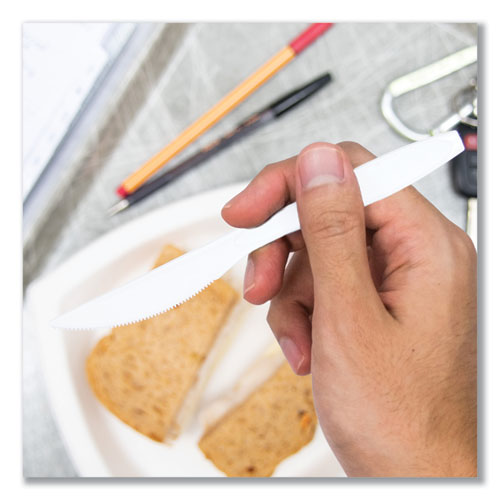 Image of SOLO® Impress Heavyweight Full-Length Polystyrene Cutlery, Knife, Plastic, White, 100/Box, 10 Boxes/Carton