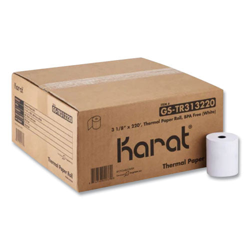 Image of Karat® Thermal Paper Rolls, 3.13" x 220 ft, White, 50 Rolls/Carton
