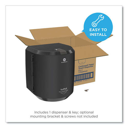 Image of Georgia Pacific® Professional SofPull CenterPull Hand Towel Dispenser, 9.63 x 8.88 x 10.94, Black
