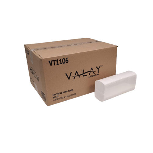 Image of Morcon Tissue Valay Multi-Fold Towels, 1-Ply, 9.05 x 9.25, White, 250/Pack, 16 Packs/Carton