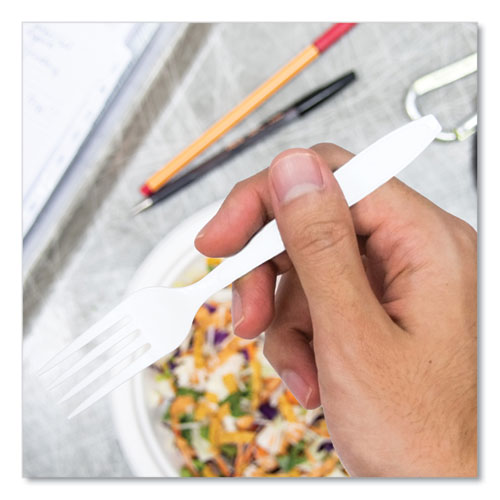 Image of SOLO® Impress Heavyweight Full-Length Polystyrene Cutlery, Fork, Plastic, White, 100/Box