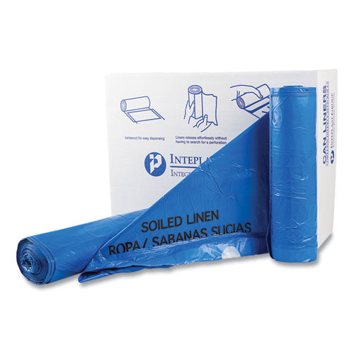 Image of Inteplast Group Draw-Tuff Institutional Draw-Tape Can Liners, Drawstring, 30 gal, 1 mil, 30.5" x 40", Blue, 25 Bags/Roll, 8 Rolls/Carton