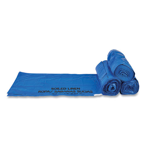 Image of Inteplast Group Draw-Tuff Institutional Draw-Tape Can Liners, Drawstring, 30 gal, 1 mil, 30.5" x 40", Blue, 25 Bags/Roll, 8 Rolls/Carton