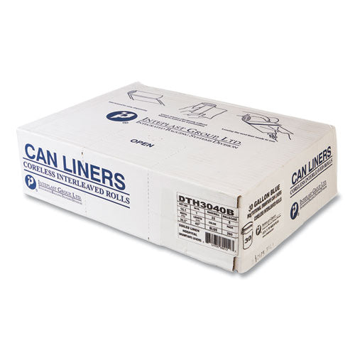 Image of Inteplast Group Draw-Tuff Institutional Draw-Tape Can Liners, Drawstring, 30 gal, 1 mil, 30.5" x 40", Blue, 25 Bags/Roll, 8 Rolls/Carton