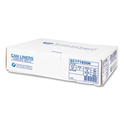 Image of Inteplast Group High-Density Commercial Can Liners, 4 gal, 6 mic, 17" x 18", Clear, Perforated Roll, 50 Bags/Roll, 40 Rolls/Carton