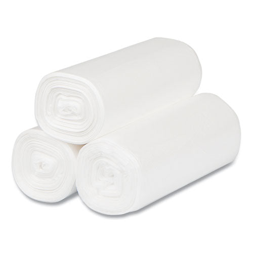 Image of Inteplast Group High-Density Commercial Can Liners, 4 gal, 6 mic, 17" x 18", Clear, Perforated Roll, 50 Bags/Roll, 40 Rolls/Carton