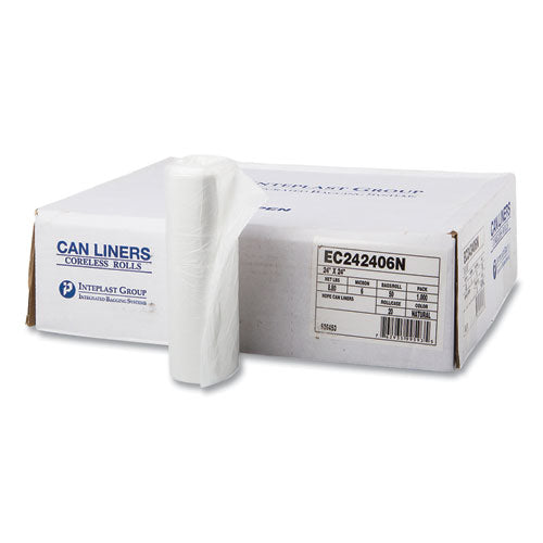 Image of Inteplast Group High-Density Commercial Can Liners, 10 gal, 6 mic, 24" x 24", Natural, Perforated Roll, 50 Bags/Roll, 20 Rolls/Carton
