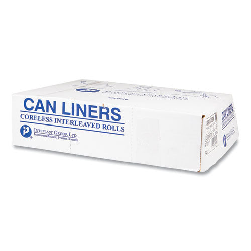 Image of Inteplast Group High-Density Commercial Can Liners, 10 gal, 8 mic, 24" x 24", Natural, Interleaved Roll, 50 Bags/Roll, 20 Rolls/Carton
