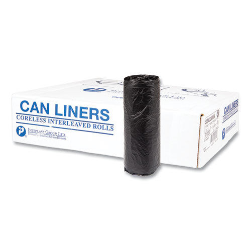 Image of Inteplast Group High-Density Commercial Can Liners, 16 gal, 6 mic, 24" x 33", Black, Interleaved Roll, 50 Bags/Roll, 20 Rolls/Carton