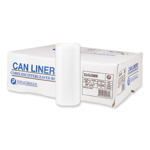 Image of Inteplast Group High-Density Commercial Can Liners, 16 gal, 8 mic, 24" x 33", Natural, Interleaved Roll, 50 Bags/Roll, 20 Rolls/Carton