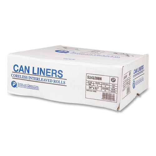 Image of Inteplast Group High-Density Commercial Can Liners, 16 gal, 8 mic, 24" x 33", Natural, Interleaved Roll, 50 Bags/Roll, 20 Rolls/Carton
