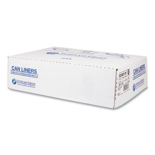 Image of Inteplast Group High-Density Commercial Can Liners, 33 gal, 11 mic, 33" x 40", Clear, Interleaved Roll, 25 Bags/Roll, 20 Rolls/Carton