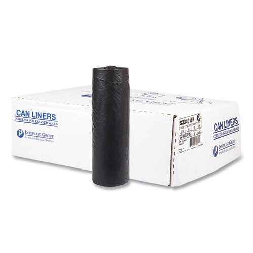 Image of Inteplast Group High-Density Commercial Can Liners, 33 gal, 16 mic, 33" x 40", Black, Interleaved Roll, 25 Bags/Roll, 10 Rolls/Carton