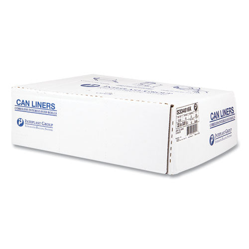 Image of Inteplast Group High-Density Commercial Can Liners, 33 gal, 16 mic, 33" x 40", Black, Interleaved Roll, 25 Bags/Roll, 10 Rolls/Carton
