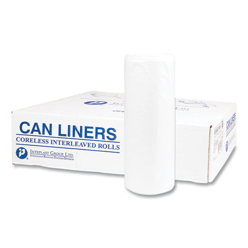 Image of Inteplast Group High-Density Commercial Can Liners, 55 gal, 14 mic, 36" x 60", Clear, Interleaved Roll, 25 Bags/Roll, 8 Rolls/Carton