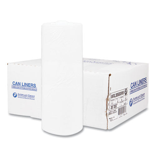 Image of Inteplast Group High-Density Commercial Can Liners, 55 gal, 17 mic, 36" x 60", Clear, Interleaved Roll, 25 Bags/Roll, 8 Rolls/Carton