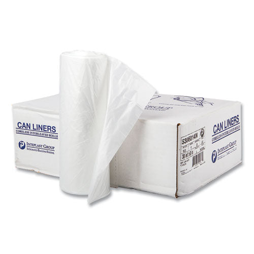 Image of Inteplast Group High-Density Commercial Can Liners, 60 gal, 14 mic, 38" x 60", Clear, Interleaved Roll, 25 Bags/Roll, 8 Rolls/Carton