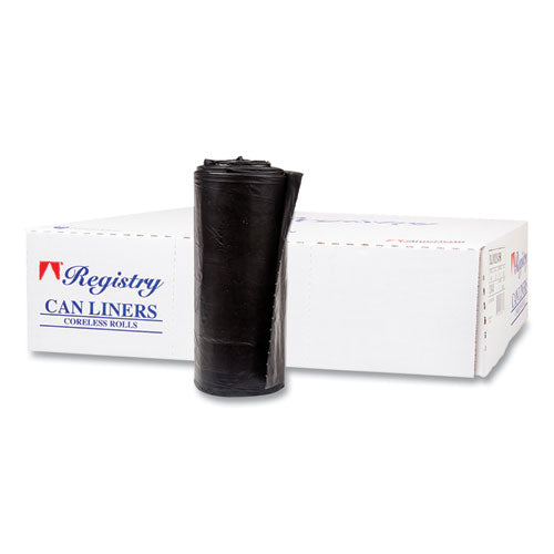 Image of Inteplast Group High-Density Commercial Can Liners, 60 gal, 17 mic, 38" x 60", Black, Interleaved Roll, 25 Bags/Roll, 8 Rolls/Carton
